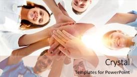  Presentation with team health - Audience pleasing slide set consisting of bottom view a team backdrop and a coral colored foreground