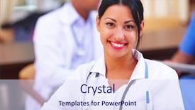  Presentation with doctor and patient medical consultation - PPT theme featuring medical doctor woman smiling indoors background and a sky blue colored foreground