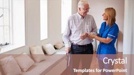  Presentation with helping man - Cool new slides with nurse helping senior man walk backdrop and a coral colored foreground