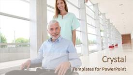  Presentation with helping man - Slides having nurse helping senior man background and a sky blue colored foreground