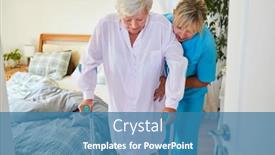  Presentation with stroke - Presentation theme consisting of nurse-helps-senior-woman-learn background and a teal colored foreground