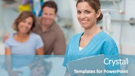  Presentation with nurse family - PPT theme featuring nurse holding a clipboard next background and a teal colored foreground