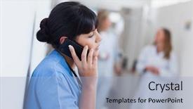  Presentation with healthcare workers - Slide deck with nurse holding a mobile phone background and a light blue colored foreground