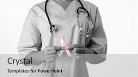  Presentation with pink ribbon breast awareness - Slide set consisting of nurse holding breast cancer awareness background and a light gray colored foreground