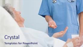  Presentation with drugs - Beautiful theme featuring nurse holding drugs in her backdrop and a sky blue colored foreground