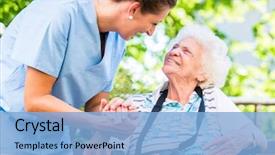  Presentation with pension - PPT theme consisting of nurse holding hand of senior background and a light blue colored foreground