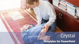  Presentation with senior living - Beautiful PPT layouts featuring nurse-in-assisting-living-program backdrop and a teal colored foreground