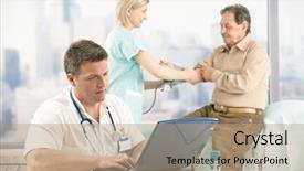  Presentation with doctor office - Audience pleasing presentation consisting of nurse in background measuring patient backdrop and a coral colored foreground