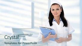  Presentation with waiting room - PPT layouts with nurse in clinic waiting room background and a  colored foreground