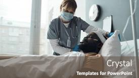  Presentation with mask nurse - Presentation design enhanced with nurse-in-protective-mask-straightening background and a tawny brown colored foreground