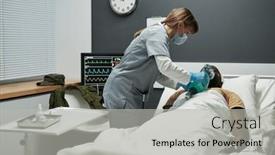  Presentation with respiratory - PPT layouts with nurse-in-protective-mask background and a light gray colored foreground
