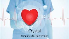  Presentation with scrubs - Presentation consisting of nurse in scrubs touching red ecg line with heart graphic on white background background and a light blue colored foreground