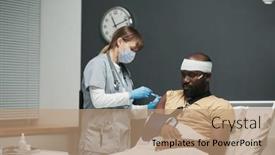 Presentation with wounded - Theme with nurse-in-uniform-and-protective background and a coral colored foreground