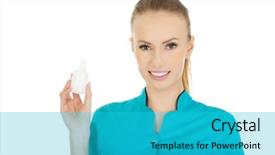  Presentation with hydrogen - Audience pleasing PPT theme consisting of nurse in uniform with hydrogen backdrop and a cyan colored foreground