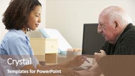  Presentation with male nurse - Beautiful slide deck featuring nurse injecting senior male patient backdrop and a coral colored foreground