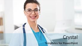  Presentation with female leader - Amazing PPT layouts having nurse leader - portrait of a young female backdrop and a light blue colored foreground