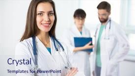  Presentation with female leader - Beautiful theme featuring nurse leader - portrait of a young female backdrop and a sky blue colored foreground