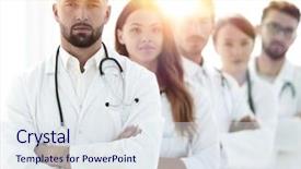  Presentation with nurse team - PPT theme enhanced with nurse leader - portrait of medical team standing background and a sky blue colored foreground