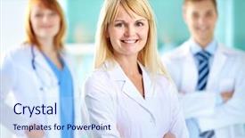  Presentation with camera - Beautiful presentation theme featuring nurse leader - portrait of pretty clinician backdrop and a sky blue colored foreground