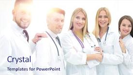  Presentation with medical emergency trauma team - Cool new slides with nurse leader - portrait of successful medical team backdrop and a sky blue colored foreground