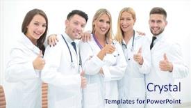  Presentation with medical emergency trauma team - Beautiful PPT theme featuring nurse leader - professional medical team showing thumb backdrop and a sky blue colored foreground