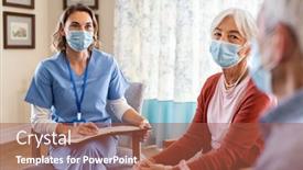  Presentation with surgical nurse - Presentation theme having nurse-listening-to-seniors-patients background and a red colored foreground