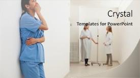  Presentation with nurse - PPT theme consisting of nurse looking up and leaning background and a white colored foreground
