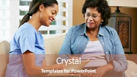  Presentation with home care - PPT theme with nurse making notes during home background and a coral colored foreground