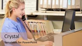  Presentation with nurse and mobile phone - PPT layouts having nurse making phone call background and a coral colored foreground