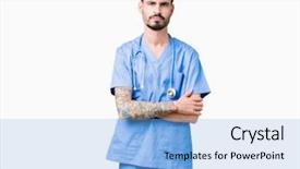  Presentation with nurse - Beautiful presentation design featuring nurse man wearing surgeon uniform backdrop and a  colored foreground