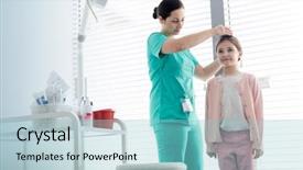  Presentation with height - Cool new slide deck with nurse measuring height of girl backdrop and a light blue colored foreground