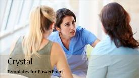  Presentation with nurse meeting a family - Slide deck with wak up morning and arm background and a  colored foreground.