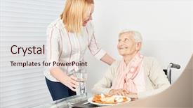  Presentation with nutrition - PPT theme with nurse nutrition - nursing lady serves old woman background and a lemonade colored foreground