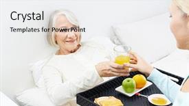  Presentation with breakfast - PPT theme featuring nurse nutrition - old woman eating breakfast background and a  colored foreground