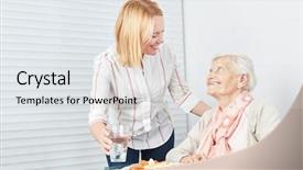  Presentation with senior citizen - Colorful PPT layouts enhanced with nurse nutrition - young woman serving senior citizen backdrop and a sky blue colored foreground