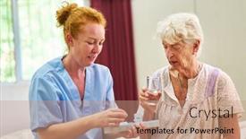  Presentation with caregiver - Presentation theme consisting of nurse-or-caregiver-giving-medication background and a coral colored foreground
