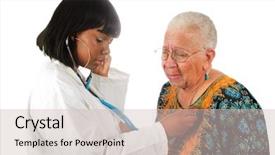  Presentation with elementary school african american female - Colorful theme enhanced with nurse or doctor checking elderly backdrop and a soft green colored foreground