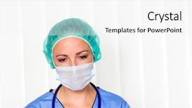  Presentation with stress nurse - PPT theme having nurse or doctor in surgical clothes before surgery symbol photo for stress and overtime at the hospital background and a white colored foreground