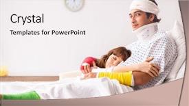  Presentation with husband and wife - Slide set consisting of nurse patient relationship - loving wife looking after injured background and a sky blue colored foreground