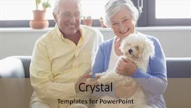  Presentation with retirement - Cool new theme with nurse patient relationship - senior couple holding a dog backdrop and a coral colored foreground