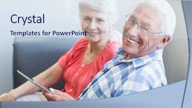  Presentation with honolulu retirement - PPT theme featuring nurse patient relationship - senior couple using tablet background and a sky blue colored foreground