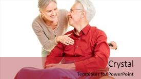  Presentation with elderly care - PPT theme featuring nurse patient relationship - woman makes elderly care background and a crimson colored foreground