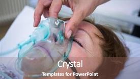  Presentation with face mask - Amazing PPT theme having nurse placing an oxygen mask backdrop and a tawny brown colored foreground