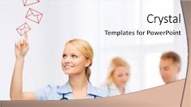  Presentation with healthcare technology - Beautiful slide deck featuring nurse pointing to red envelope backdrop and a sky blue colored foreground