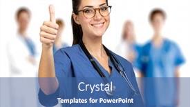  Presentation with nurse team - Presentation design having nurse-portrait-full-length-giving background and a ocean colored foreground