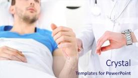  Presentation with pulse - Theme with nurse practitioner - doctor measures patient pulse close background and a sky blue colored foreground