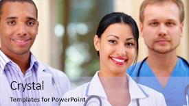 Presentation with ethnic - PPT layouts featuring nurse practitioner - multi-ethnic team of confident happy background and a light blue colored foreground