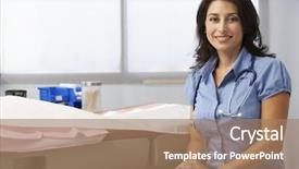  Presentation with female doctor - Cool new presentation theme with nurse practitioner - portrait of female doctor backdrop and a coral colored foreground