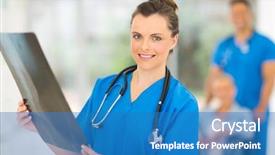  Presentation with hospital - Presentation theme having nurse practitioner - portrait of young hospital doctor background and a teal colored foreground