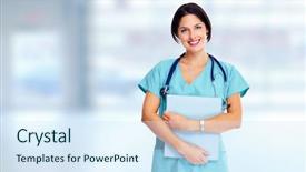  Presentation with family health nurse - Cool new theme with nurse practitioner - smiling family doctor woman backdrop and a sky blue colored foreground